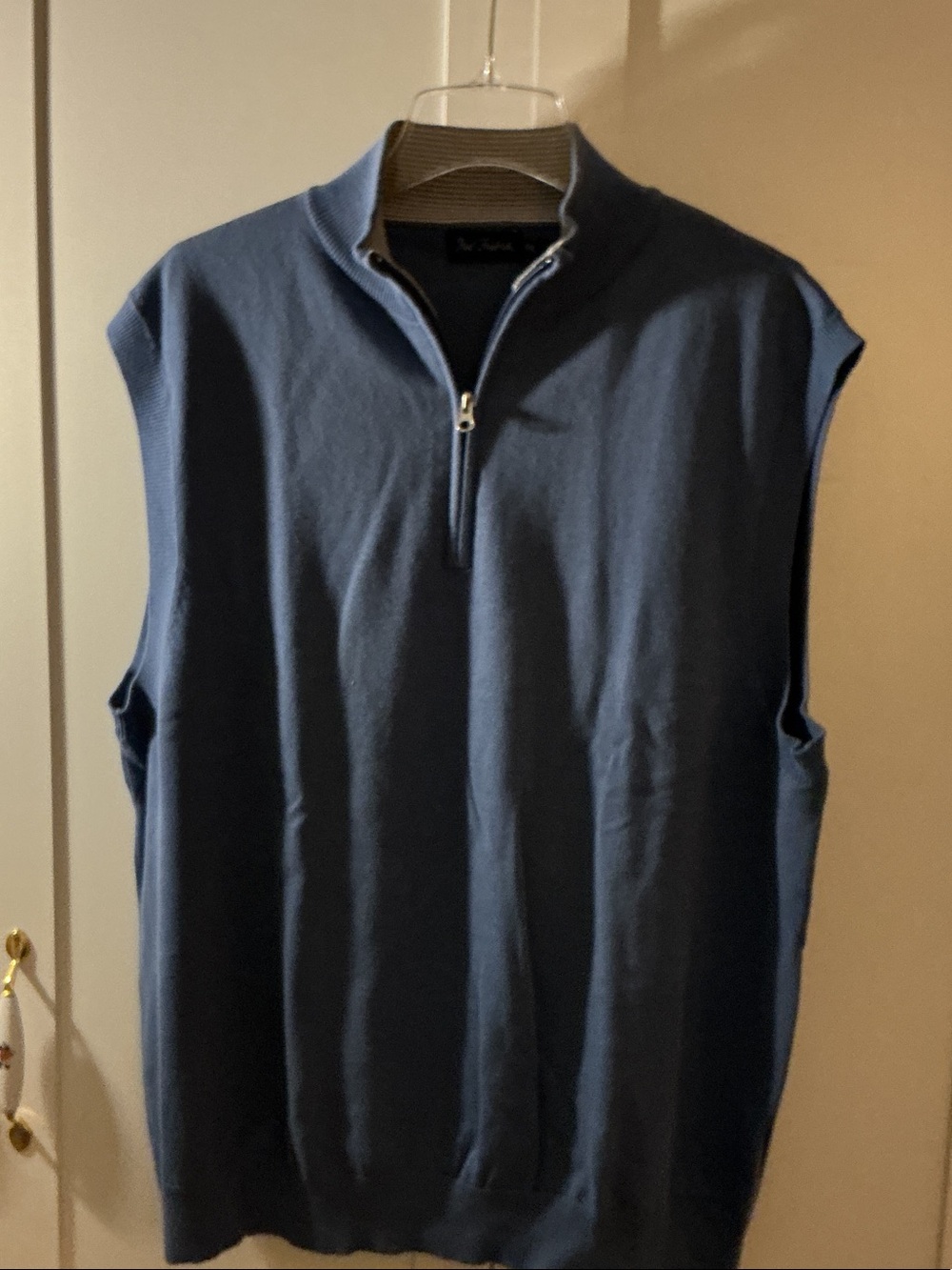 Paul Fredrick Navy Blue Sleeveless Zip-Neck Sweater Vest
